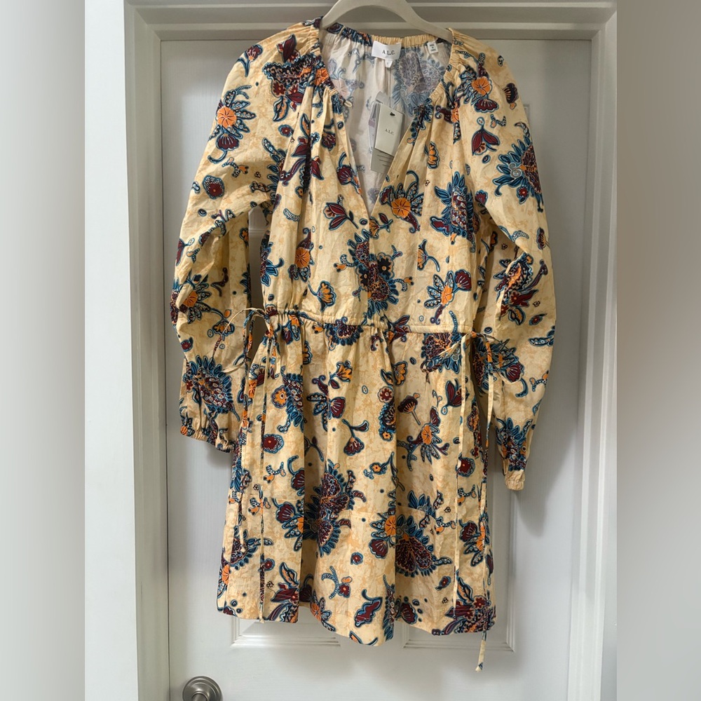 A.L.C. Cream Floral Midi Dress with Blue and Orange Accents